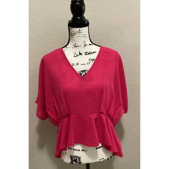 Loness Hot Pink Peplum Hem Blouse With V-Neck Size S - Picture 2 of 6